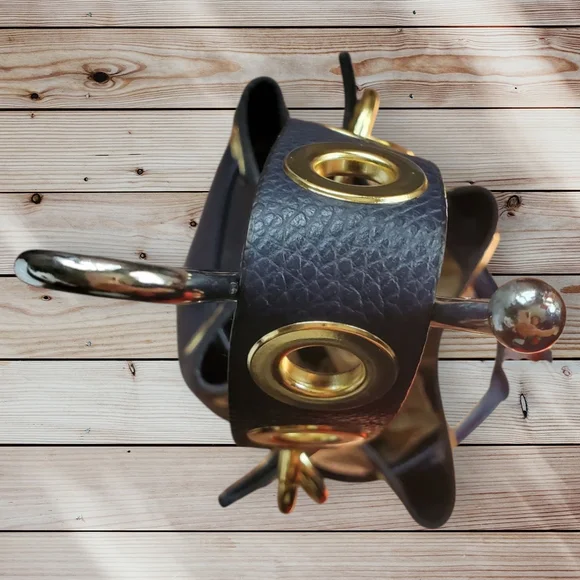 Elegant Dark Blue Italian Leather Mini Bucket Bag with Gold Hardware Women's Bag - Picture 4 of 6